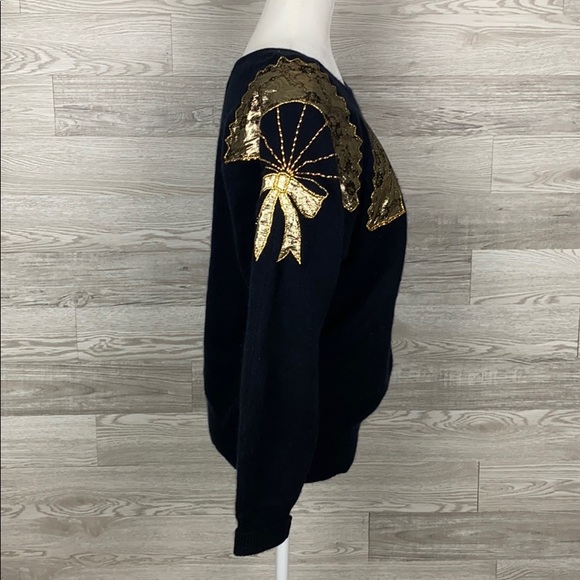 Leau Vive Angora Wool Vintage Gold Black Sweater - Picture 4 of 7